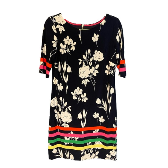 Eliza J Navy Floral Striped Multicolor Sheath Dress sz‎ 6 - Picture 1 of 5